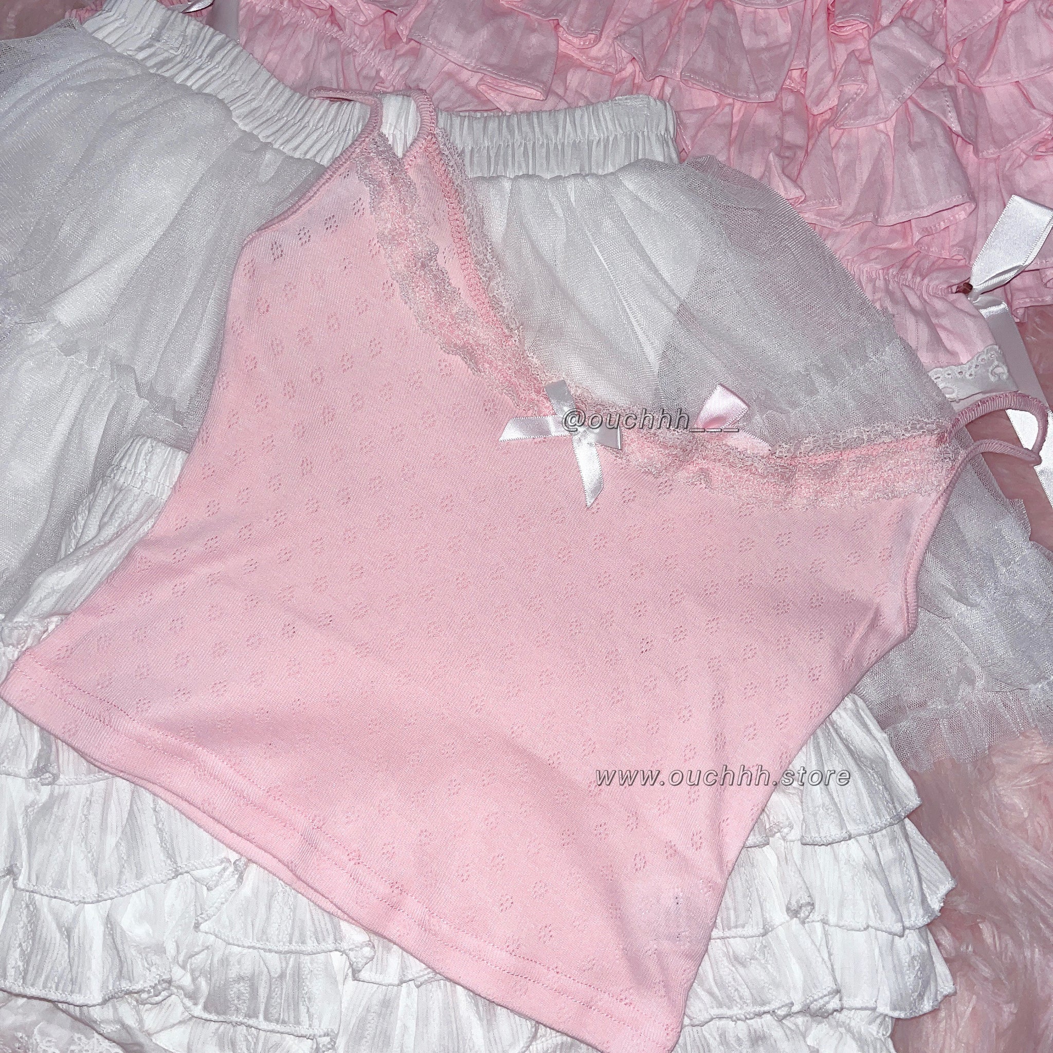 Plain Pink Coquette Lace Cami Top
