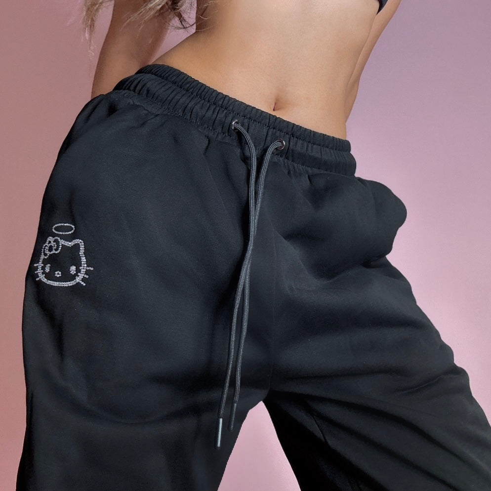 Angel Kitty Bralette Sweatpants Matching Set (Black) (Sold Separately)