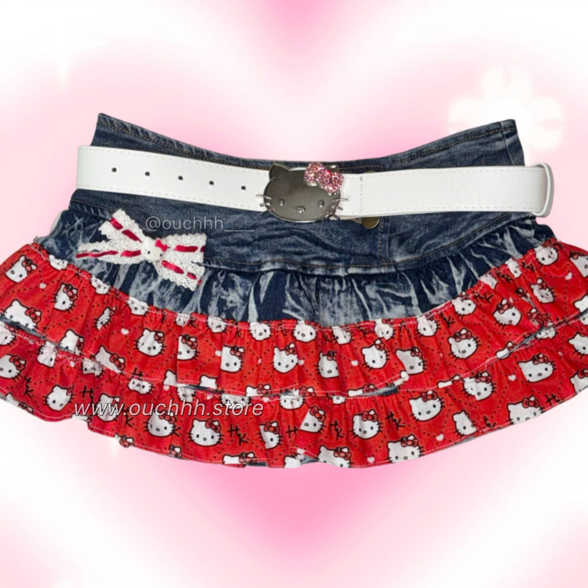 Hello Kitty Trim Mid Rise Mini Skirt (Red)