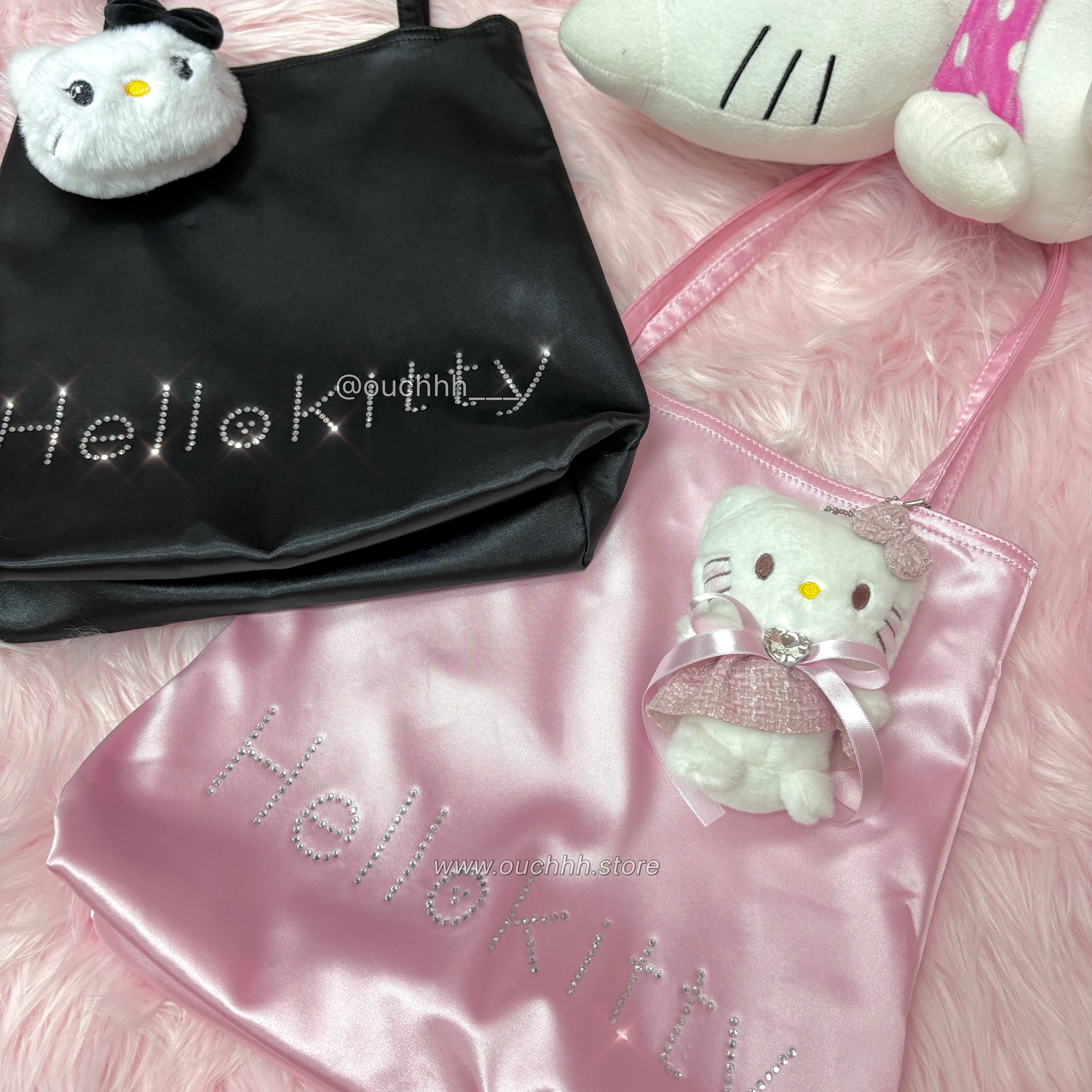 Hello Kitty Satin Tote Bag With Plushie (Pink/ Black)