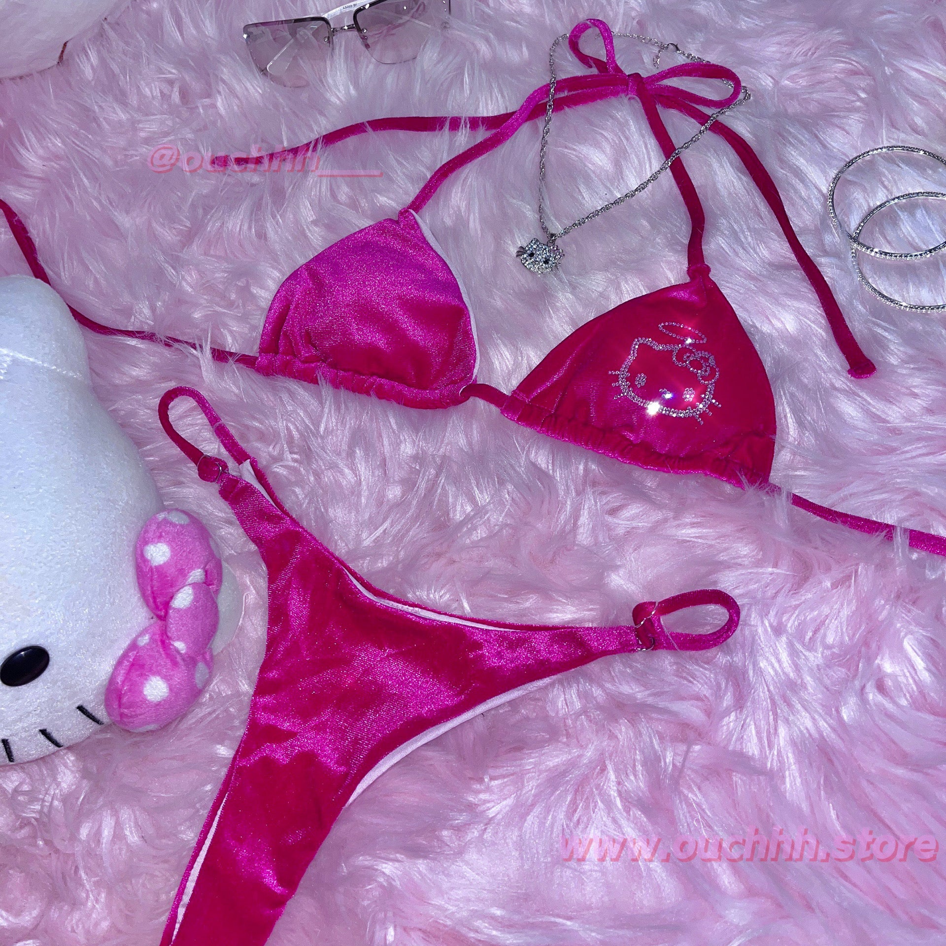 Hello Angel Bikini 3 Piece Set (Dark Pink)