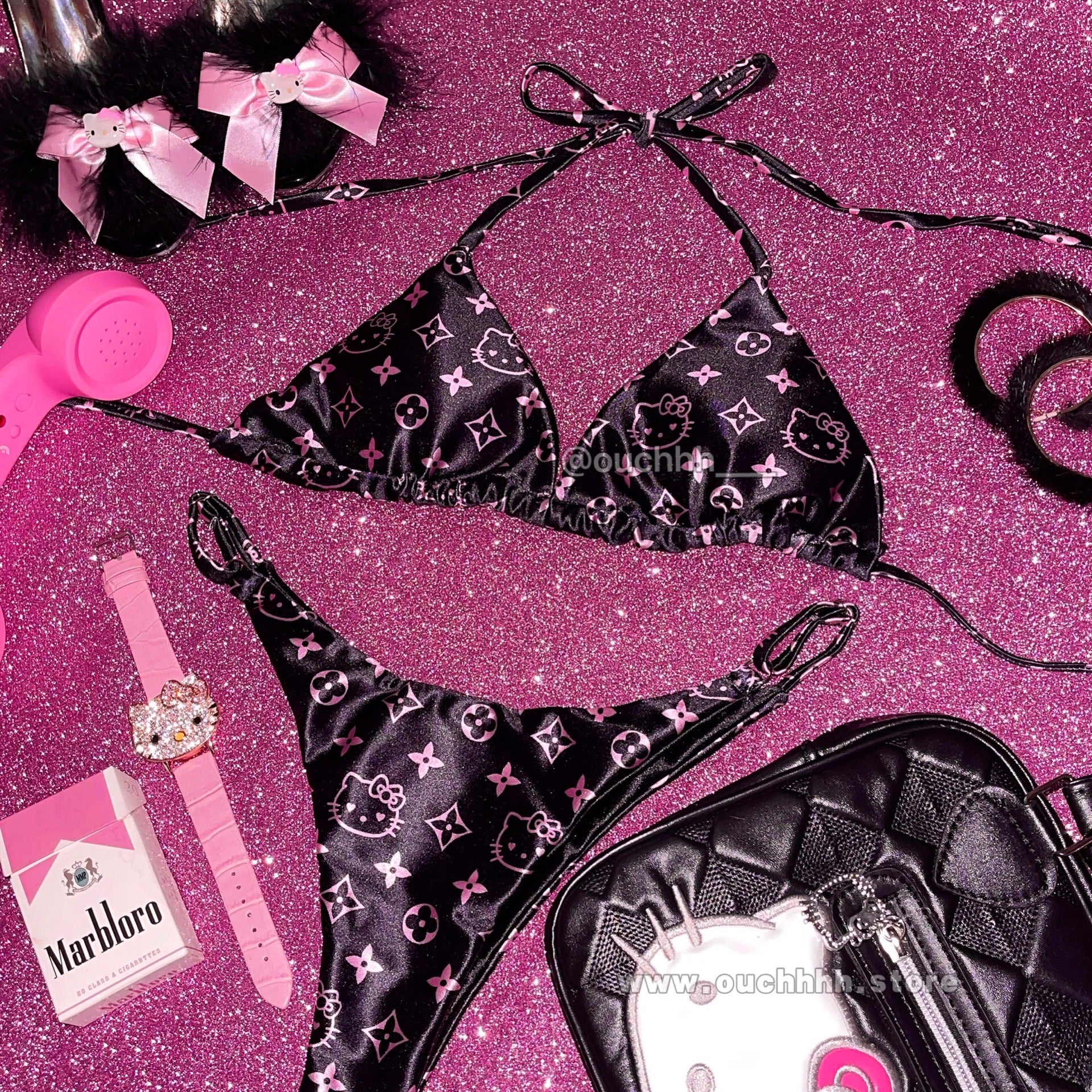 Lavish Kitty Bikini Set (Black)