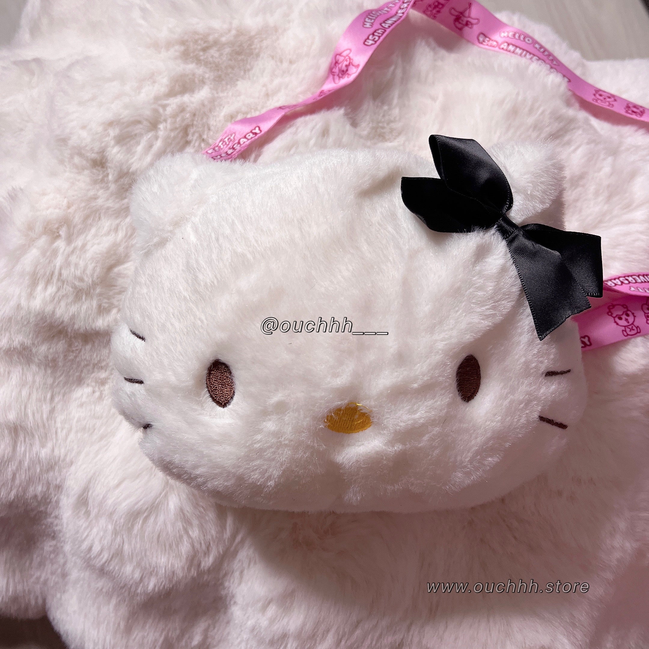 Kitty Plush Chained Bag (Pink + Black Ribbons)