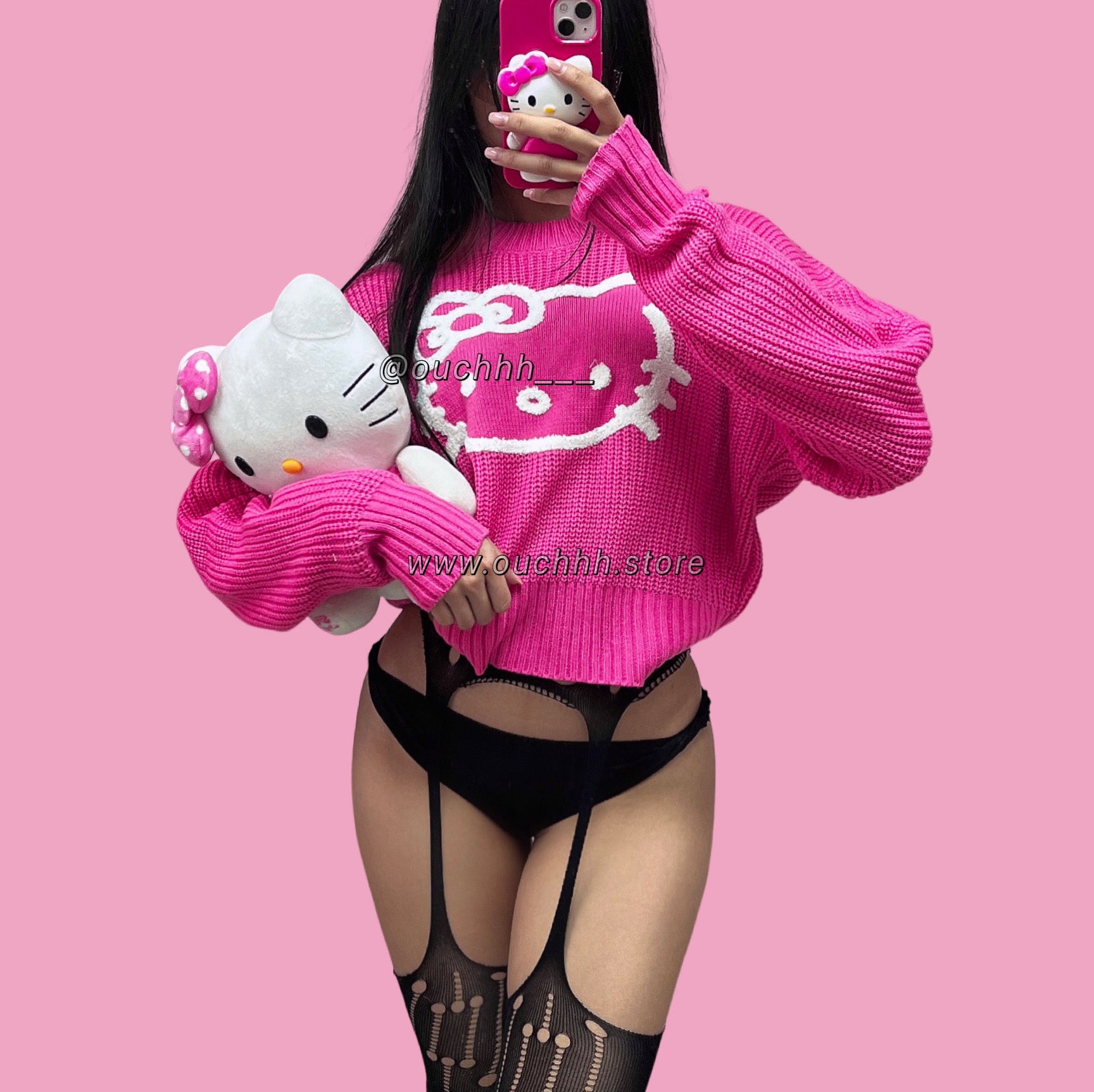 Pink Kitty Energy Knitted Sweater